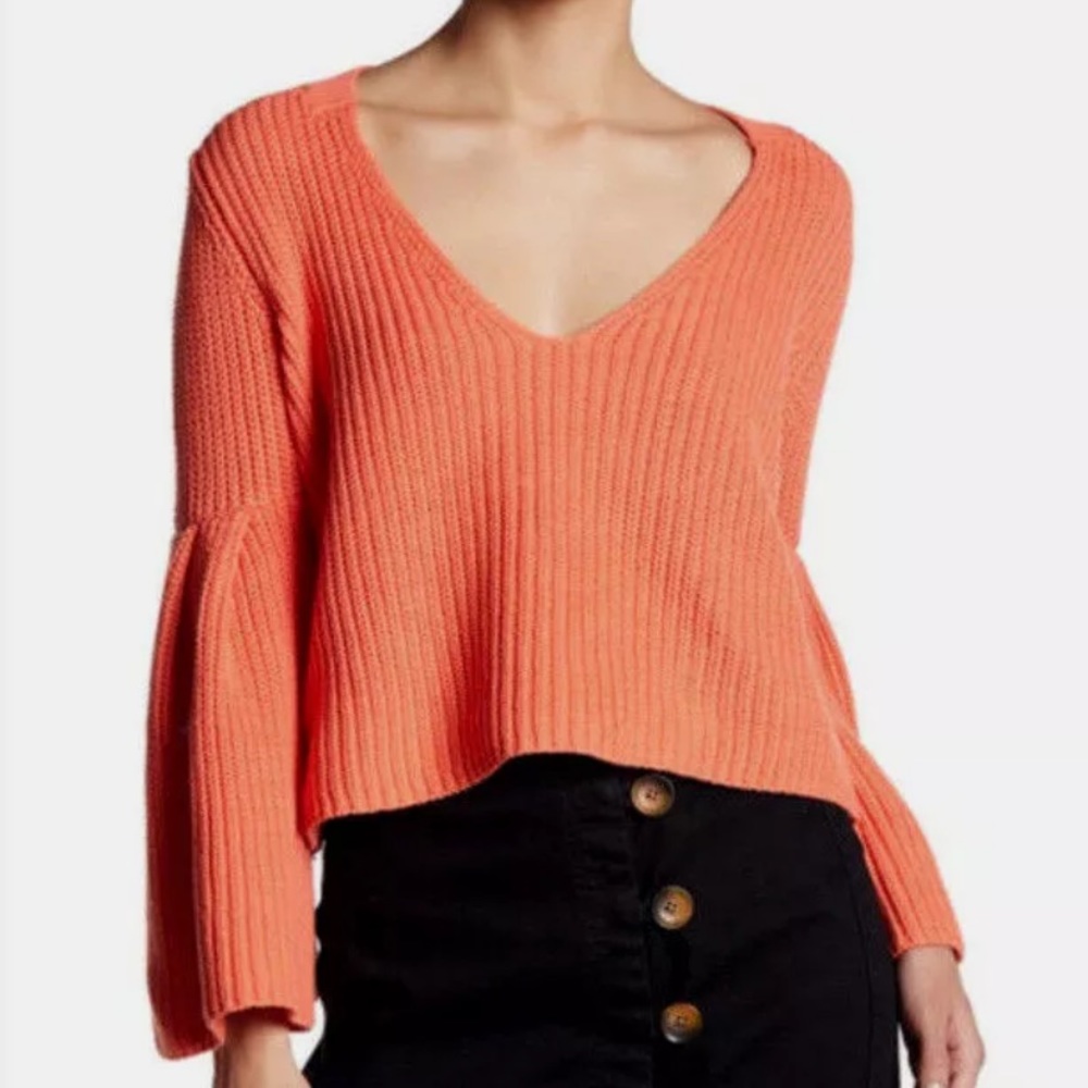 Free People Damsel Cable Knit Coral Sweater XS